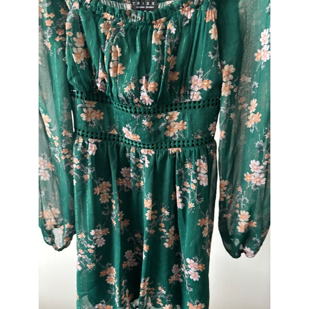 Peasant Top XL Floral Cottagecore Sheer Sleeves Crochet Smock Waist Boho Fairy - Picture 9 of 16